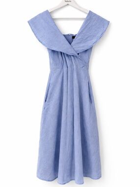 Lulus Blue Striped Midi Dress Off Shoulder Yacht Rock Size Small Cotton Coastal